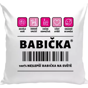 Polštář Polštář bílý 40x40 cm Čárový kód - babička