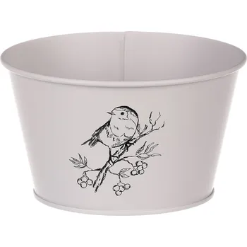 Stojan na květiny Autronic Obal kovový, šedivá barva s ptáčkem KK120 GREY