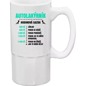 Sklenice Půllitr bílý vysoký Hodinová sazba - autolakýrník