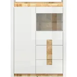 BRW ALAMEDA vitrína REG1W1D2S, bílý lesk/dub westminster