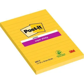 Samolepicí bloček Super Sticky, ultra žlutá, 102 x 152 mm, 90 listů, linkovaný, 3M POSTIT 71001727 3M POSTIT