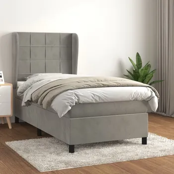 Postel vidaXL Box spring postel s matrací 80 x 200 cm samet [3129179] Barva: světle šedá