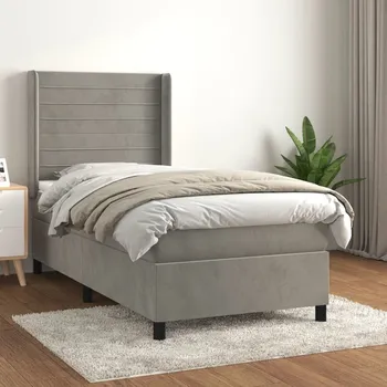 Postel vidaXL Box spring postel s matrací 90x190 cm samet [3132711] Barva: světle šedá