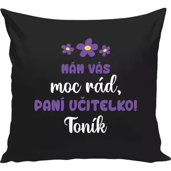 Polštář Polštář černý 40x40 cm Mám vás moc rád, paní učitelko
