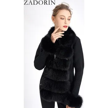 Dámský kožich Pletená dámská bunda s chlupatým kožíškem Barva: Černá, Velikost: M