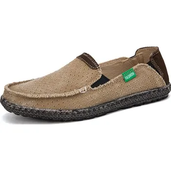 Pánské mokasíny Letní loafers plátěné mokasíny pánské s prošíváním Barva: Khaki, Velikost: 47