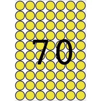 Speciální papír Etikety, kruhové, žlutá, průměr 19mm, 560 ks/bal., A5, APLI ,balení 8 ks Apli