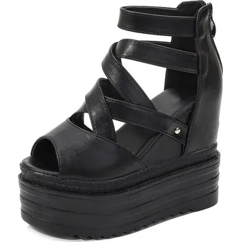 Dámské sandále Lakované sandály páskové na vysoké platformě Velikost: 36, Barva (Varianta): Černá 1