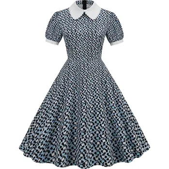 Dámské šaty Pinup šaty 50. leta s límečkem a vzory Velikost: S, Barva (Varianta): 1802-005