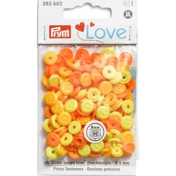 Plastové patentky "Color Snaps Mini", našitý vzhled, Prym Love, 9 mm, 36 ks, v odstínech žluté