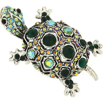 Brož Brož - želva s barevnými kubickými zirkony, zelené barvy