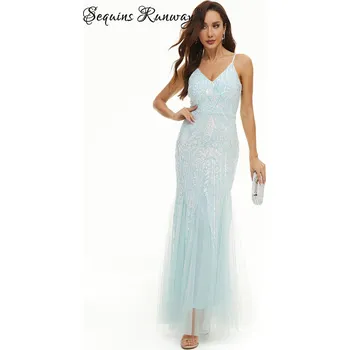 Dámské šaty Dámské plesové šaty levně Sequins SF725 Barva: Zelená, Velikost: M