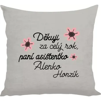 Polštář Polštář lněný 40x40 cm Děkuji za celý rok, paní asistentko