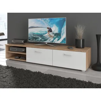 Televizní stolek Dlouhý televizní stolek FARGONA, dub sonoma/bílý lesk, 5 let záruka + vyzvednutí ZDARMA