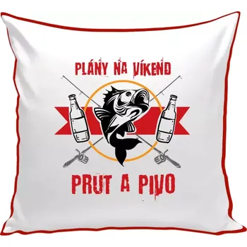 Polštář Polštář barevný 32x32 cm Plány na víkend - prut a pivo