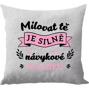 Polštář Polštář bílý 40x40 cm - dlouhý chlup Milovat tě je silně návykové