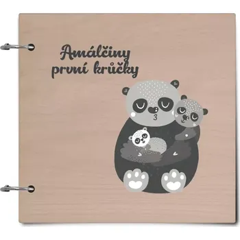 Fotokniha Dřevěné album se sponami První krůčky se jménem - medvídci