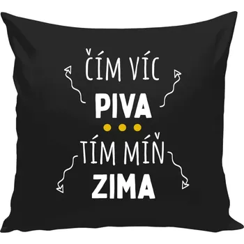Polštář Polštář černý 40x40 cm Čím víc piva, tím míň zima