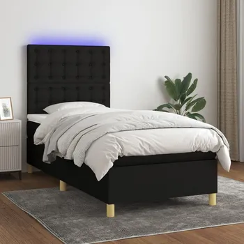 Postel vidaXL Box spring postel s matrací a LED 100x200 cm textil [3135738] Barva: Černá