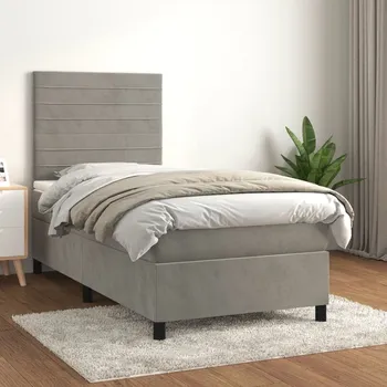 Postel vidaXL Box spring postel s matrací 100x200 cm samet [3143069] Barva: světle šedá