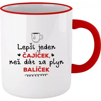 Hrnek pro milovníky čaje - Čajíček - červený lem a ucho 330 ml