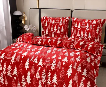 Ložní povlečení Textilomanie Christmas Trees červené 140 x 200, 70 x 90 cm zipový uzávěr
