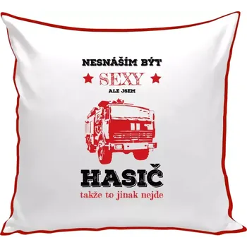 Polštář Polštář barevný 32x32 cm Nesnáším být sexy, ale jsem hasič