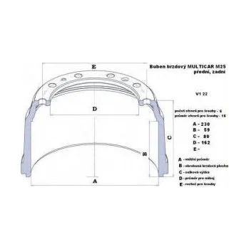Brzdový buben Brzdový buben 230x59x80x162 Multicar M25 přední i zadní 12435