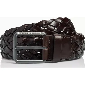 Opasek PORSCHE DESIGN Casual Braided Pin Buckle Belt Ležérní pásek pletený kožený tmavě hnědý šířka 4 cm (Pletený kožený opasek Porsche Design pro ležérní vzhled s exkluzivní sponou v matném titanovém vzhledu.)