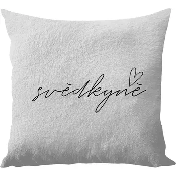 Polštář Polštář bílý 40x40 cm - dlouhý chlup Svědkyně - tenký nápis