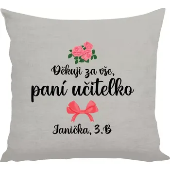 Polštář Polštář lněný 40x40 cm Děkuji za vše, paní učitelko - růže