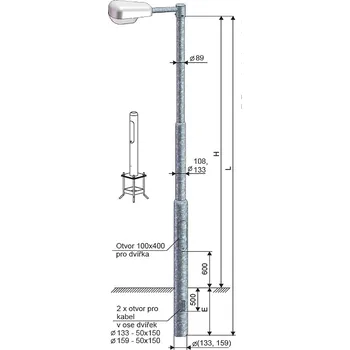 Venkovní osvětlení KOOPERATIVA Stožár UZN 8-133/108/89 ŽZ uliční, bezpaticový, třístupňový 12100-00081