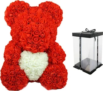Gadget APT Červený medvídek z růží s bílým srdcem v dárkovém balení 23 cm