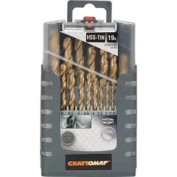 Vrták Craftomat Sada vrtáků do kovu Gripbox HSS-TIN, ø 1–10 mm, rychlořezná ocel, 19 ks&nbsp;2.609.25B.002