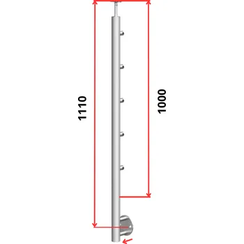 Zábradlí Hahn Steel Konfigurátor - nerezový sloupek O42,4mm - 5 x výplň O12mm, AISI 304 - brus, boční kotvení Typ držáku madla: Model 0718.242 - kulaté madlo ⌀42,4mm, Výška sloupku - nad podlahou: 1000mm, Parametry sloupku pod úrovní podlahy: 50*110mm