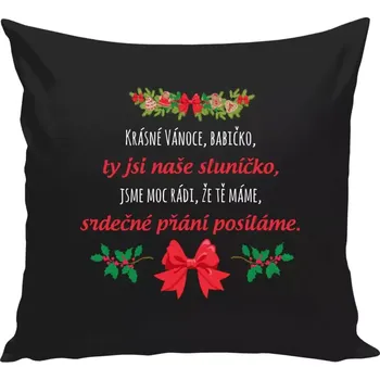 Polštář Polštář černý 40x40 cm Srdečné přání babičce