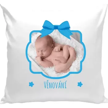 Polštář Polštář bílý 40x40 cm Modrá mašle s fotografií