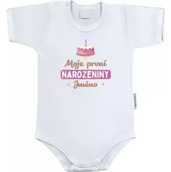 Dětské body s krátkým rukávem Moje první narozeniny s dortem (růžový)
