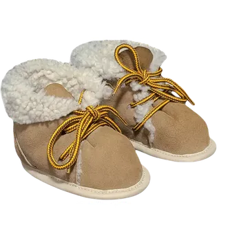 Capáčky BabičkaOvečková.cz Barefoot dětské kožené botičky capáčky s jehněčí kožešinou hnědá, Velikost EU 17 (11 cm)