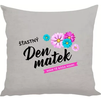 Polštář Polštář lněný 40x40 cm Šťastný den matek - květiny