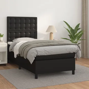 Postel vidaXL Box spring postel s matrací 100x200 cm umělá kůže [3142827] Barva: Černá