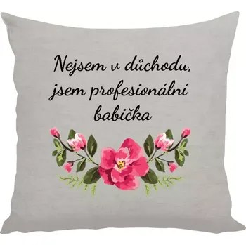Polštář Polštář lněný 40x40 cm Nejsem v důchodu, jsem profesionální babička