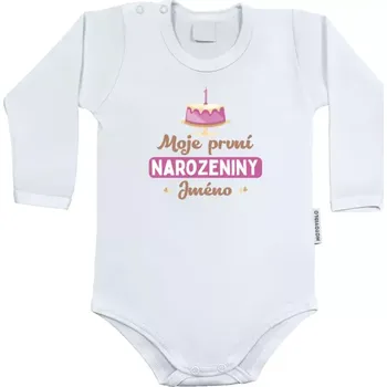 Kojenecký body Dětské body s dlouhým rukávem Moje první narozeniny s dortem (růžový)