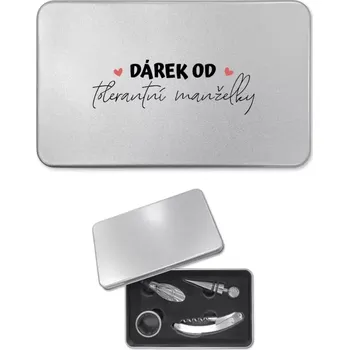 Sada k vínu plechová Dárek od tolerantní manželky
