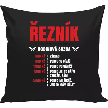 Polštář Polštář černý 40x40 cm Hodinová sazba - řezník