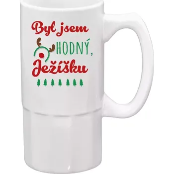 Sklenice Půllitr bílý vysoký Byl jsem hodný, Ježíšku