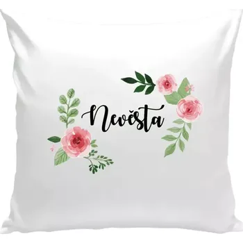 Polštář Polštář bílý 40x40 cm Nevěsta - růže