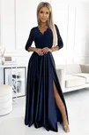 Elegantní tmavě modré krajkové dlouhé šaty s výstřihem ELISA 309-7 dark blue Velikost: XL