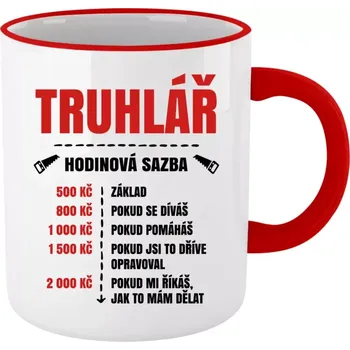 Hrnek 330 ml - barevný lem a ucho Hodinová sazba - truhlář