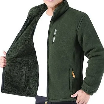 Pánský zimní kabát Fleecová pánská bunda Polartec velvet s teplou podšívkou Barva: Zelená, Velikost: 3XL